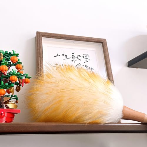 Feather Duster, Lambswool Duster for Cleaning,with Solid Wooden Handle,Leather Hang Strap,Anti-Static 14.9 inch Washable Reusable Small Hand Duster(Natural) for Office, Home and Car - size: 14.9inch