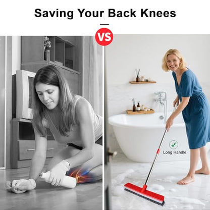 15.7 Inch Floor Scrub Brush Removable Stainless Steel Handle 2 in 1 Scrape Brush Stiff Bristle Shower Scrubber for Cleaning Patio Bathroom Garage Kitchen Wall Deck Tub Tile 52.4 inch Tall