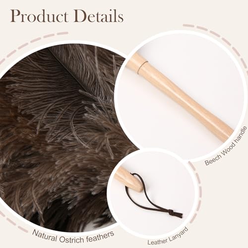 Ostrich Duster Fluffy Natural Feather Dusters with Wooden Handle Cleaning Supplies for Home Office Car (5, 16inch) - color: Natural-c-5pcs