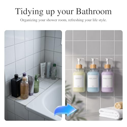 Shampoo and Conditioner Dispenser Wall Mounted - Shower Dispenser 3 Chamber No Drill - Refillable Shampoo Dispenser for Shower Wall - Bathroom Dispenser Sets 500ML Transparent - color: Clear
