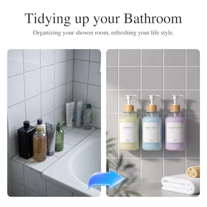 Shampoo and Conditioner Dispenser Wall Mounted - Shower Dispenser 3 Chamber No Drill - Refillable Shampoo Dispenser for Shower Wall - Bathroom Dispenser Sets 500ML Transparent - color: Clear