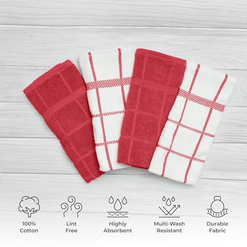 100% Cotton Kitchen Towels and dishcloths Sets, Super Soft & Absorbent, Dish Cloths for Washing Dishes, Dish Towel for Kitchen, 2 RED Dish Towels and 4 RED Dish Cloths - color: Red (Dt & Dc Combo)