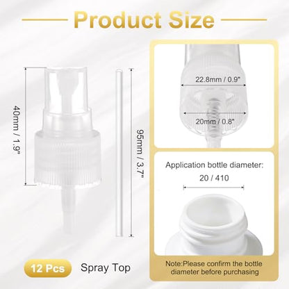 uxcell 12 Pcs Clear Spray Top, 20/410 Fine Mist Sprayer Reusable Replacement Spray Bottle Pump Stripe Plastic Top for Cosmetic Perfume and Body Sprays Bottle - color: Clear, size: 20/410
