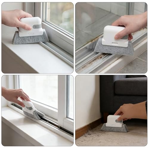 Window Track Cleaning Brush, 2-in-1 Groove & Crevice Cleaner with Scraper, Small Gap Cleaning Tool for Sliding Doors, Window Sills, Shower Tracks & Tight Spaces-Gray