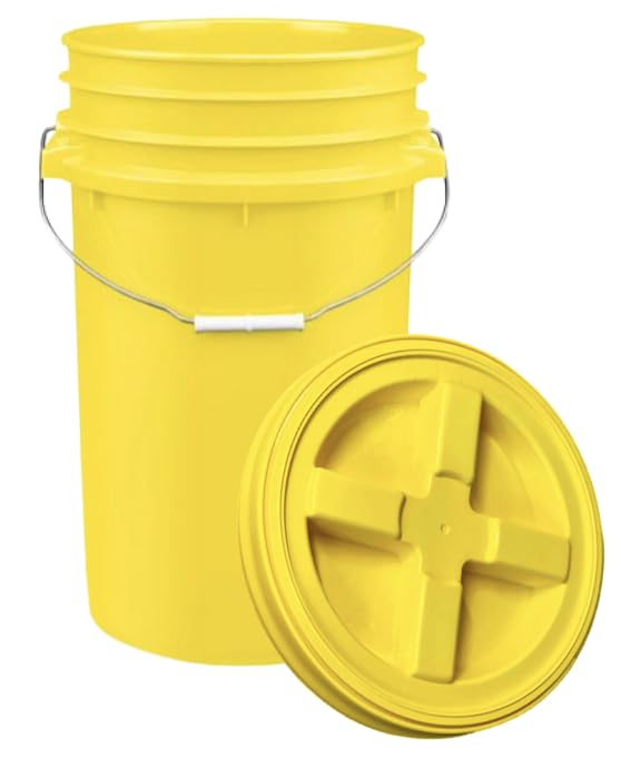 House Naturals Plastic Food Grade Made in USA Bucket with lid, Large 7 Gallon Container Comes with Screw On Lid (1, Yellow with Yellow lid) - color: Yellow With Yellow Lid