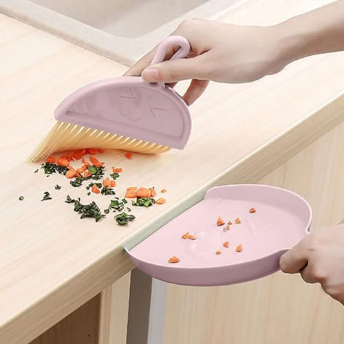 Mini Broom Dustpan Set Plastic Handheld Brush Smile Face Design for Tabletop Office Keyboard Dust Pink 90g Lightweight Soft Efficient for Desktop Tight Spaces - color: Pink