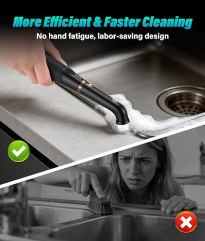 2026 Upgraded Cordless Electric Spin Scrubber, 360° High-Torque Rotation, 3 Speed, 2600mAh Rechargeable, IPX7 Waterproof with 11 Brush Heads, Cleaning Brush for Grout, Tiles, Sinks, Crevices