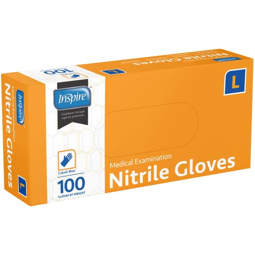 Inspire Nitrile Exam Gloves | The Original Quality Stretch Nitrile Cobalt Blue | 4.5 Gloves Disposable Latex Free Medical EMT - size: Large