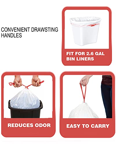 BEIDOU-PAC Trash Bags, 2.6 Gallon, 200 Count, Drawstring, Odorless, Extra Thick, White Plastic, Food Scrap Bag for Home Office Bathroom Kitchen Bins - style: 2.6 Gallon |200 Count