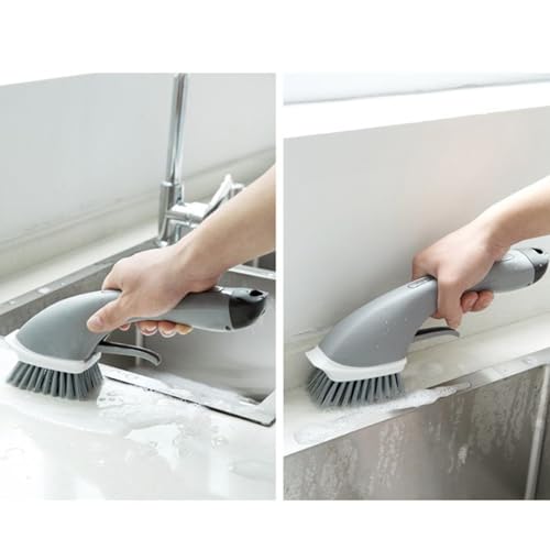 Dish Brush with Soap Dispenser, Soap Dispensing Dish Brush Detachable Handle, Kitchen Scrub Brushes for Dishes Kitchen Sink Bathroom Tiles - color: Gray