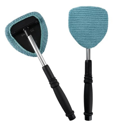 POLYTE Pivoting Windshield Glass Cleaning Tool Extendable Aluminum Handle w/9 Premium Microfiber Covers, Triangle Plate