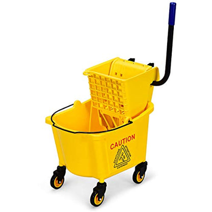 Goplus Commercial Mop Bucket with Wringer, Household Portable Mop Bucket, Ideal for Household and Public Places Floor, 26 Quart Capacity, Yellow (26 Quart) - size: 26 Quart