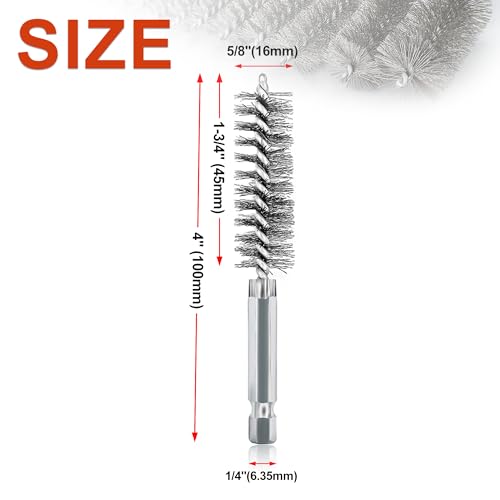 ASNOMY 5Pcs 5/8" Stainless Steel Bore Brush,Wire Brush Bore Cleaning Brush Set for Power Drill Cleaning, Abrasive Wire Brush Stainless Steel Brush with 1/4" Hex Shank - style: 5Pcs 16mm | 5/8" Inch