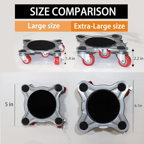 Furniture Dolly & Furniture Rollers Mover with 5 Wheels, Carbon Steel Panel Furniture Lifter Set Up to 1300LBs, for 360° Rotation Shifting Moving Heavy Duty Refrigerator, Sofa, Cabinet - size: Large