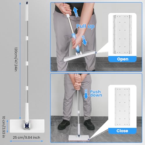 Snap Grip Mini Mop with 6 Washable Pads, Zero-Touch Flat Floor Mops for Wall Window Ceiling, Lazy Dry Wet Mops with 47" Handle, Dust Mop Household Items for Floor Cleaning for Home Kitchen Bathroom