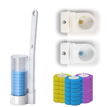 Disposable Toilet Cleaning System: Toilet Brush & Holder Kit with 18PCS Pre-Soaked Cleaner Wall-Mount Scrubbing Toilet Brush Bathroom Cleaning Kit (White) - color: White