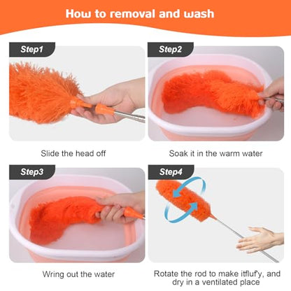 Microfiber Feather Duster Extendable Duster with 30'' to 100'' Telescoping Extension Pole, Bendable Head & Long Handle Dusters for Cleaning Ceiling Fan, High Ceiling, Blinds, Furniture & Cars