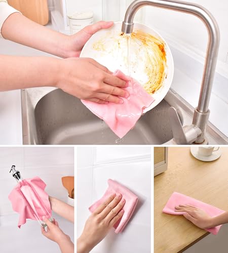 KitchLife Microfiber Cleaning Cloth Roll - Tear-Away Reusable Microfiber Paper Towels, Lint-Free, Washable, 20 Sheets for Kitchen, Car, Dishes, and Sensitive Surfaces (Pink) - color: Pink