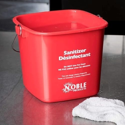 Cleaning Bucket with Handle - 3-Quart Square Sanitizer Bucket - Red & Green Pail for Commercial Sanitizing - Small Bucket for Cleaning Restaurant, Kitchen, Home, Food Service Use (Set of 2)
