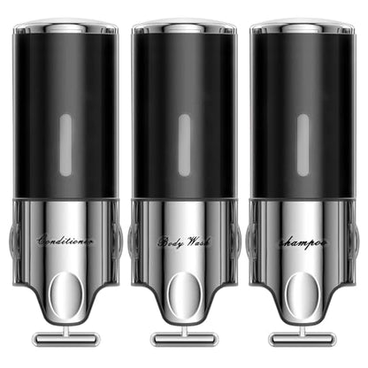 Shampoo and Conditioner Dispenser,Dispensers for The Shower,Shower Soap Dispenser 3 Chamber No Drill,Shampoo Conditioner Body Wash Dispenser Wall Mount for Bathroom(Triple x 17.6 oz,Black) - color: Black