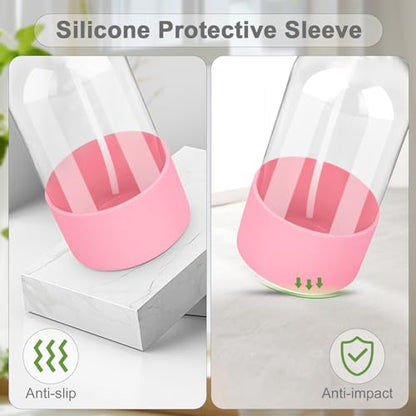 Worldgsb 2 Pack Glass Spray Bottles with Silicone Sleeve, 16 oz Empty Refillable Containers with Adjustable Spray Nozzles, Spray Bottles for Hair, Cleaning Solutions and Plants Pink - color: Pink