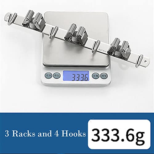 Mop and Broom Holder Wall Mount Garage Organizer Storage Tool Racks Stainless Steel Heavy Duty Hooks Self Adhesive Solid Non-Slip Wall Hangers for Home Kitchen Garden (3 Racks and 4 Hooks) - color: 3 Racks and 4 Hooks