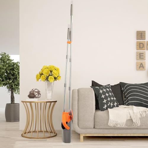 2-Pack Broom and Dustpan Set with Long Handle, Heavy Dust Broom and Dustpan Combo for Home，Kitchen, Office, Pet Hair(Gray Orange) - color: Gray Orange 2-pack