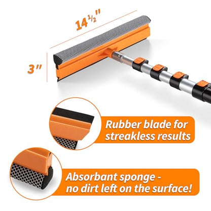 5-24 ft Window Washer Squeegee Kit with Extension Pole (30+ Foot Reach) // Long Handle Squeegee for Window Cleaning & Car Cleaning Multi-Use//Telescopic Professional Window Cleaning Squeegee for Home - size: 24 feet