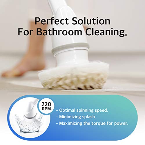 ABKO Electric Spin Scrubber Cordless Lightweight Cleaning Replaceable Brush Head Adjustable Extension Rod for Tile Bathtub Floor Bathroom Kitchen BC01