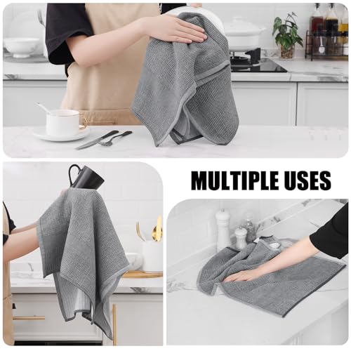Homaxy Premium Kitchen Towels(18”x 28”, 8 Pack), Large Cotton Kitchen Hand Towels, Flat and Terry Dish Towels, 380 GSM Highly Absorbent Tea Towel Set with Hanging Loop, Grey - color: Grey, style: 8-pack