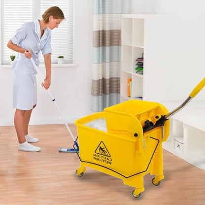 Commercial Mop Bucket with Wheels, Side-Press Wringer & Dirty-Clean Water Separation Mop Bucket, 20L Detachable Cleaning Cart, Ideal for Floor Cleaning in Restaurants, Hotels & Homes