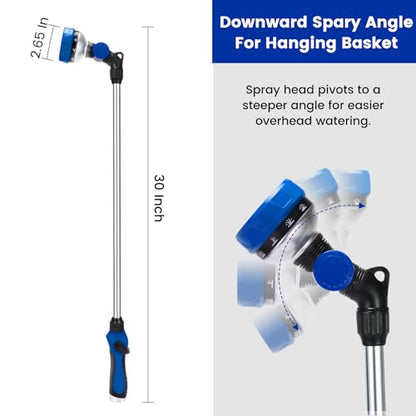Watering Wand for Garden Hose, 30 Inch, 10 Spray Patterns, Thumb Control Garden Hose Nozzle, Adjustable Water Sprayer with Pivoting Head, Ideal for Hanging Baskets, Plants, and Shrubs, Blue - color: Blue