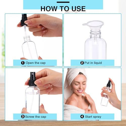 Kigley 100 Pcs Small Spray Bottle Bulk 4 oz Plastic Empty Mist Spray Bottles for Essential Oils Fine Mist Sprayer Reusable Refillable Portable Travel Containers for Perfume Cleaning Samples(Clear) - color: Clear