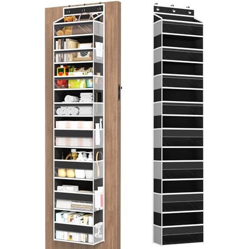 Mefirt Over The Door Organizer, 8 Shelf Door Hanging Organizers with 8 Large Capacity Pockets, Back of Door Organizer Storage Hanging Shelves for Closet Bathroom Bedroom Nursery - color: Black, size: 8-Tier
