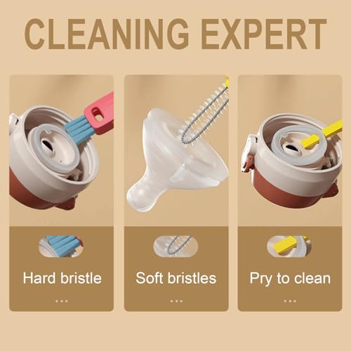 3 in 1 Cup Lid Cleaning Brush, 2024 Upgrade Crevice Cleaning Brush Set for Baby Bottle Gap Tight Spaces Cup, 3 in 1 Multifunctional Cleaning Brush Portable Cup Lid Cleaner with Brush (B2) - color: B2
