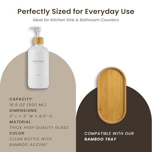 MaisoNovo Glass Hand Soap Dispenser | Dish Soap Dispenser for Kitchen | 16.9oz White Bottles with White Bamboo Pump | Bathroom Lotion Dispenser - color: Single White Bottle/White Bamboo Pump