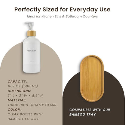 MaisoNovo Glass Hand Soap Dispenser | Dish Soap Dispenser for Kitchen | 16.9oz White Bottles with White Bamboo Pump | Bathroom Lotion Dispenser - color: Single White Bottle/White Bamboo Pump