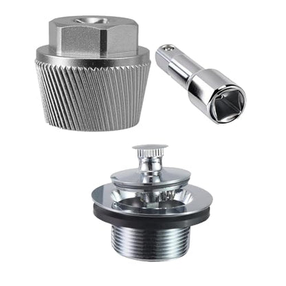 Tub Drain Removal Tool and Bathtub Drain Assembly Kit, 1.5 Inch Tub Drain Extractor Wrench with Lift-n-Turn Drain Stopper, 1-1/2" x 11.5 Coarse Thread, Chrome Plated Plumbing Repair Kit - color: Silver, size: Tub Drain Kit