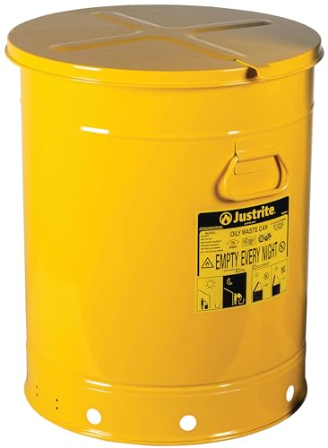Justrite 09711 21 Gallon Oily Waste Can with Out Lever Yellow - color: Yellow, size: 21 Gallon, style: Hand-Operated Lid
