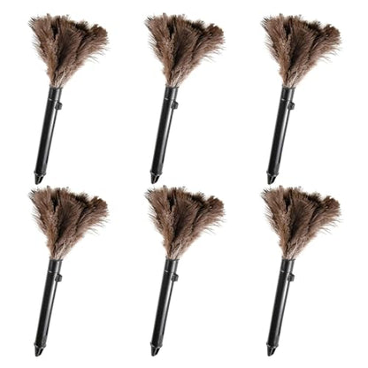 Retractable Feather Duster-Genuine Ostrich Feathers,Anti-Static,Reusable Eco-Friendly Handheld Cleaning for Keyboard,Home,Car,Office(10 to 15 Inches) 6 Pack - color: Natural-15in-stylea-6pcs