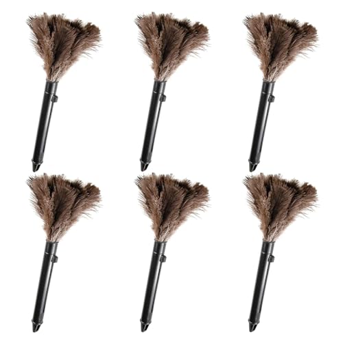 Retractable Feather Duster-Genuine Ostrich Feathers,Anti-Static,Reusable Eco-Friendly Handheld Cleaning for Keyboard,Home,Car,Office(10 to 15 Inches) 6 Pack - color: Natural-15in-stylea-6pcs