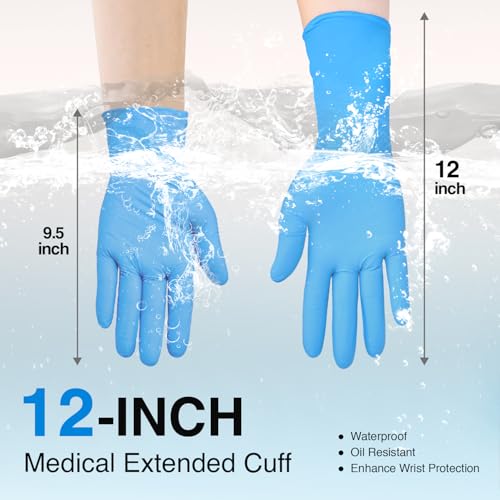 Schneider Nitrile Exam Gloves, Extended 12 Inches Cuff, Medium, 4 mil, 50-ct Box, Gloves Disposable Latex Free, Powder Free for Medical, Food Prep, Cleaning, Cooking, Blue - size: Medium