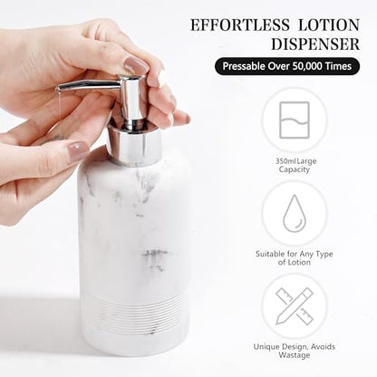 YMXYJM 2pcs/Set Hand Soap Dispenser Sets - 10.8oz Refillable Resin Liquid Soap Dispensers with Rust-Proof Pump for Bathroom Countertop or Kitchen, Marble White - color: Marble White