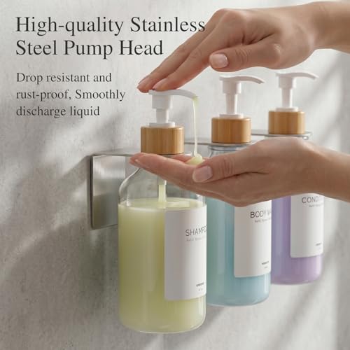 Shampoo and Conditioner Dispenser Wall Mounted - Shower Dispenser 3 Chamber No Drill - Refillable Shampoo Dispenser for Shower Wall - Bathroom Dispenser Sets 500ML Transparent - color: Clear
