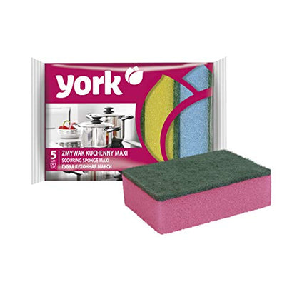 York Scouring Sponge Non-Abrasive Cleaning Scouring Heavy-Duty Scrub Sponge for Kitchen Scratch Proof Utensil Scrubber Pads for Pots, Pans, Non-Stick Cookware Sponge for Kitchen-5 Piece Multicolour