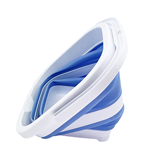 SAMMART Collapsible Rectangular Cleaning Bucket 5L (1.3 Gallon)- Foldable Camping Beach Sand Water Pot Pail- Portable Space Saving Tub for Household, Outdoor Car Washing (White/Baby Blue) - color: White/Baby Blue