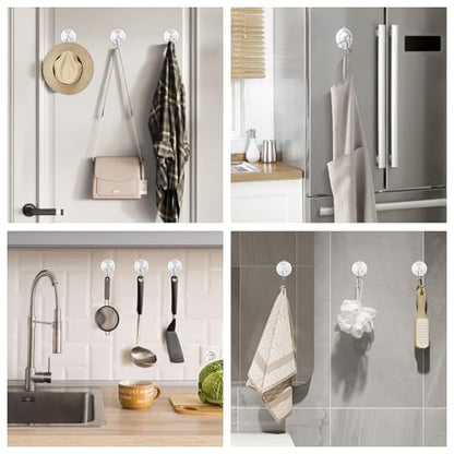 KORCCI Suction Cup Hooks 12Pack - Max Load 10LB, 1.77Inch Clear Medium Suction Cups, No Trace, Reusable & Removable, Stainless Steel Hooks, for Tile, Glass, Window, Shower, Kitchen, Bathroom - size: 12pc-Medium Size