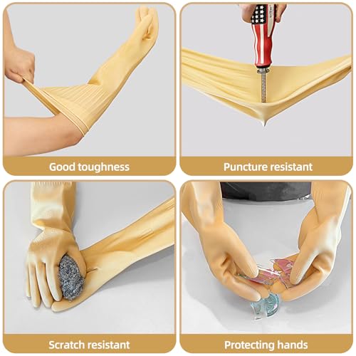 Elbow Length Long Rubber Dishwashing Household Cleaning Gloves, Reusable Full Arm Pretecting 17.8 Inches Length. - size: M: palm width: 3-3.5"