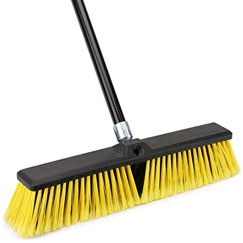 KeFanta 18 Inches Push Broom Outdoor- Heavy Duty Broom with 63" Long Handle for Deck Driveway Garage Yard Patio Warehouse Concrete Floor Cleaning - color: Yellow 18 Inches Heavy Duty