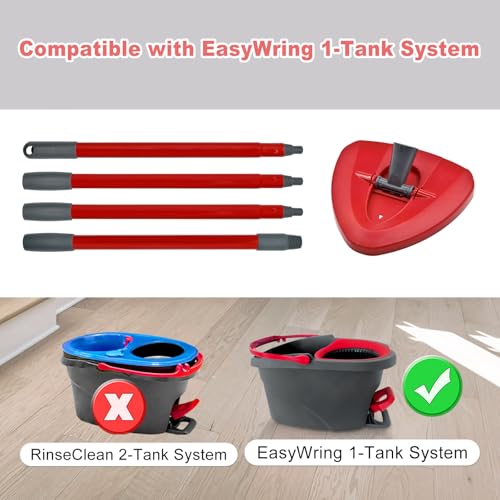 Mop Handle for Ocedar,Spin Mop Replacement Head Base Compatible with O Cedar,4-Section Spin Mop Handles and Base for EasyWring Spin Mop - color: RED-2